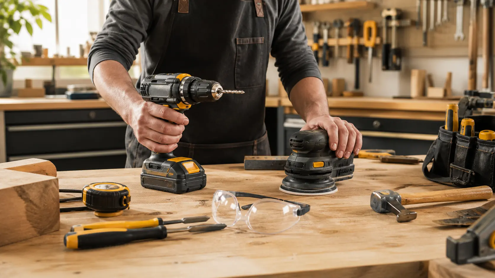 Atelier professionnel avec outils électroportatifs et outils à main génériques