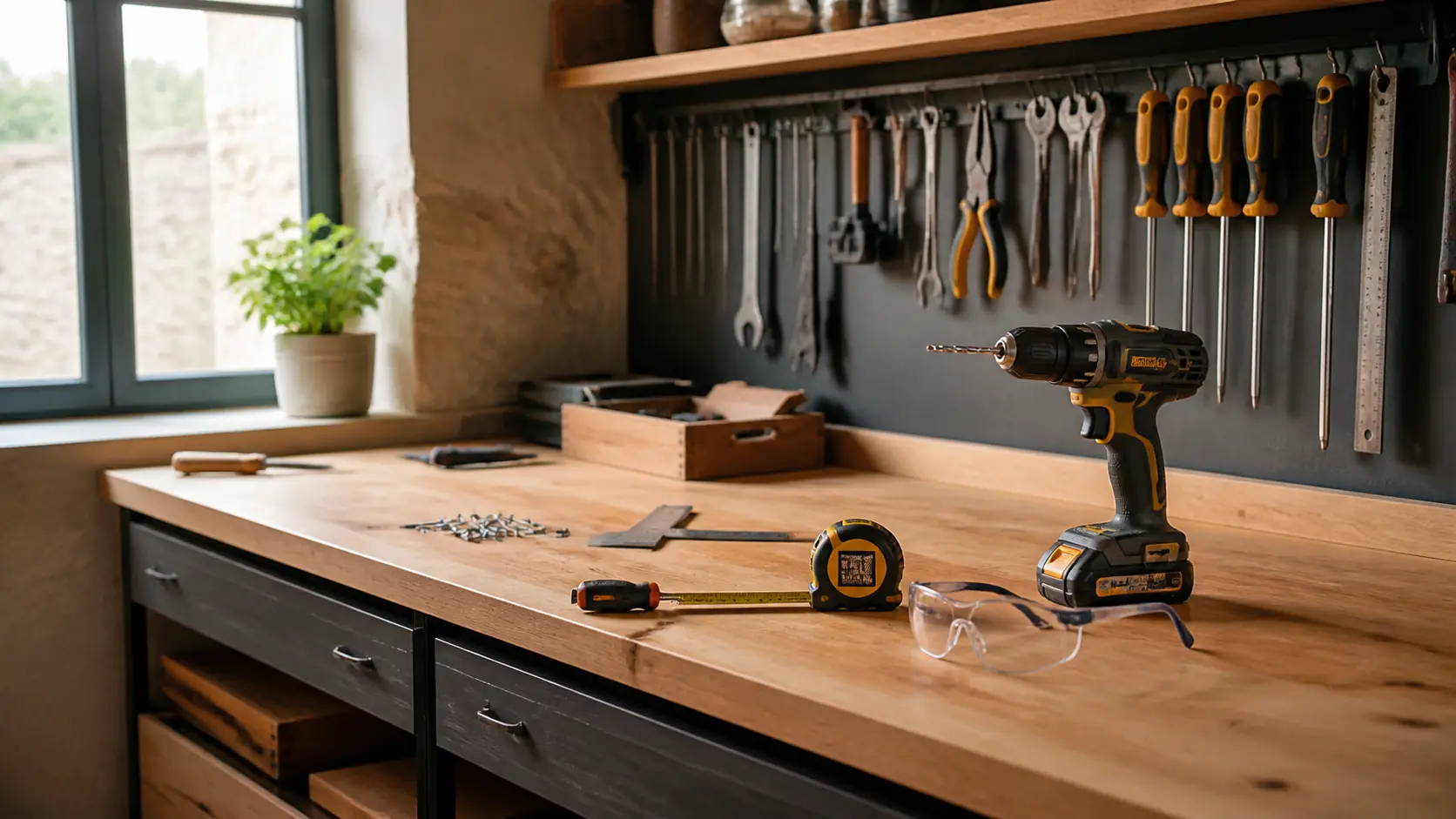 Atelier de bricolage organisé et prêt pour un projet