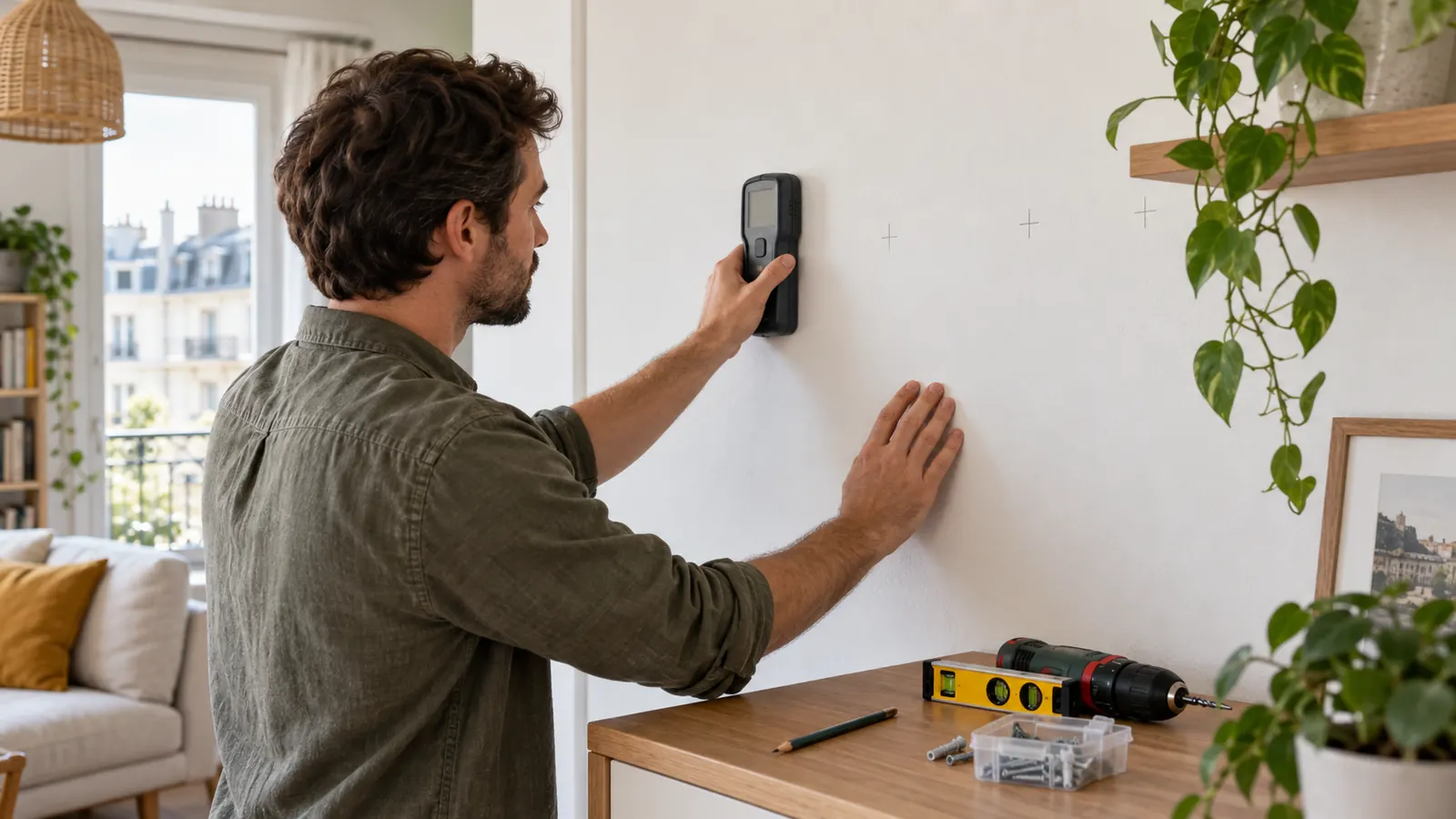 Contrôle d’un mur intérieur avec un détecteur avant de percer